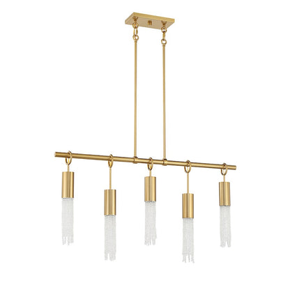 5 Light Linear Chandelier, Warm Brass