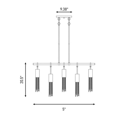 5 Light Linear Chandelier, Warm Brass