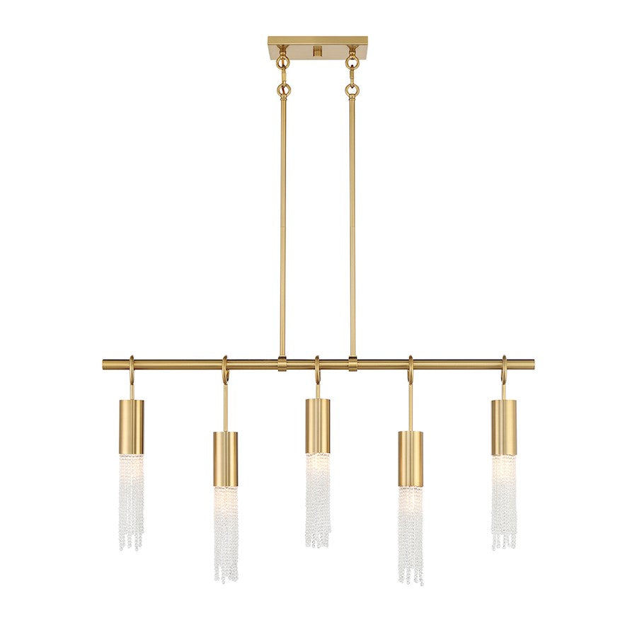 5 Light Linear Chandelier, Warm Brass