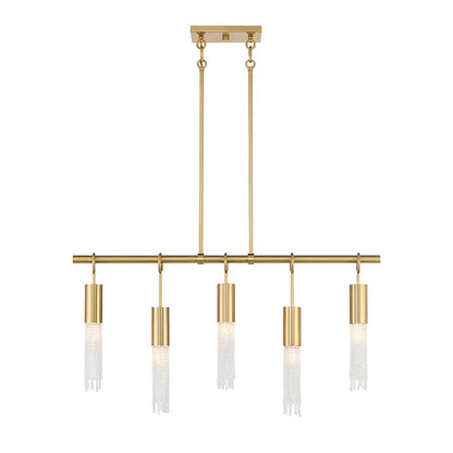 5 Light Linear Chandelier, Warm Brass