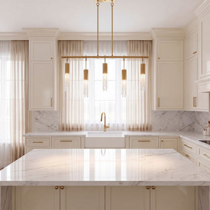 5 Light Linear Chandelier, Warm Brass