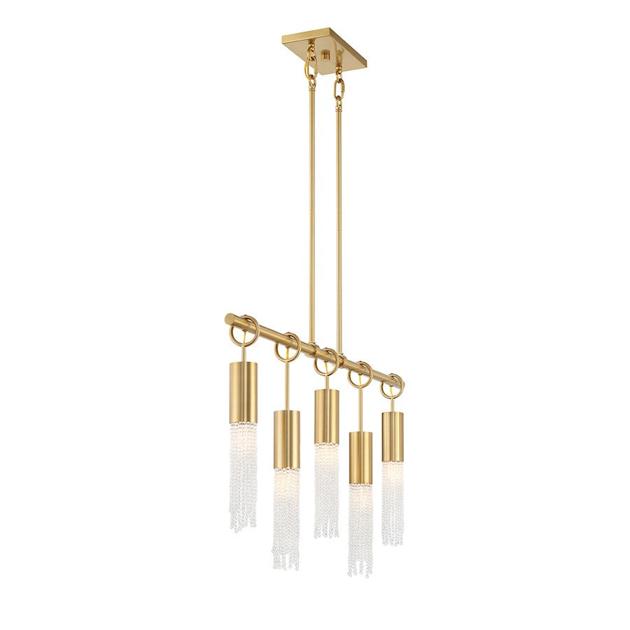 5 Light Linear Chandelier, Warm Brass