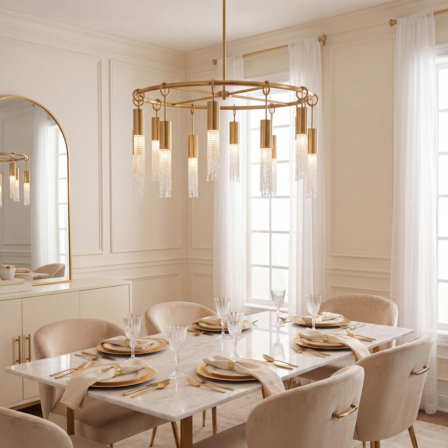 12 Light Chandelier, Warm Brass