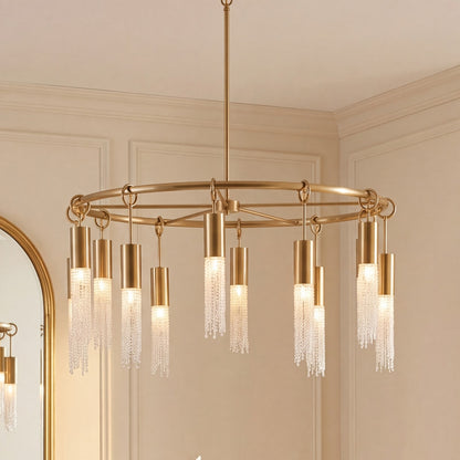 12 Light Chandelier, Warm Brass