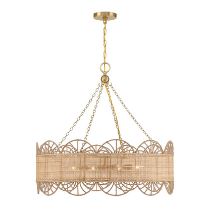 Savoy House Shawnee 30in 8-Light Chandelier | Bohemian Warm Brass and Woven Rattan | Dining Room & Living Room | 30 x 30 x 28.88 in | Model 1-1412-8-322