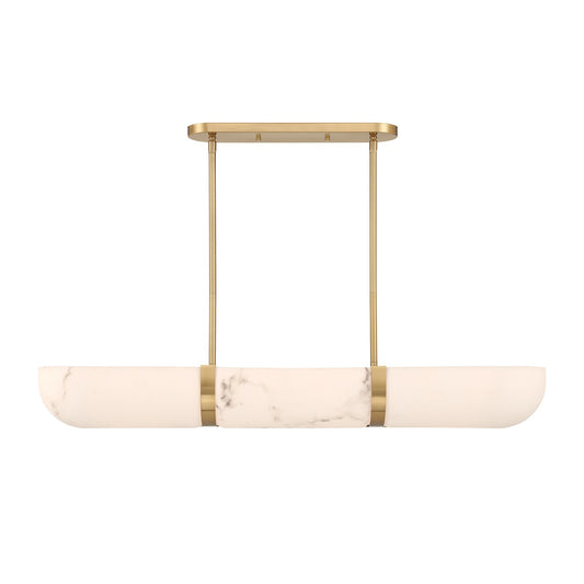 Savoy House Chalfont 42in 4-Light Chandelier | Classic Warm Brass and Faux Alabaster | Kitchen Island & Dining Room | 12 x 42 x 5.5 in | Model 1-1450-4-322