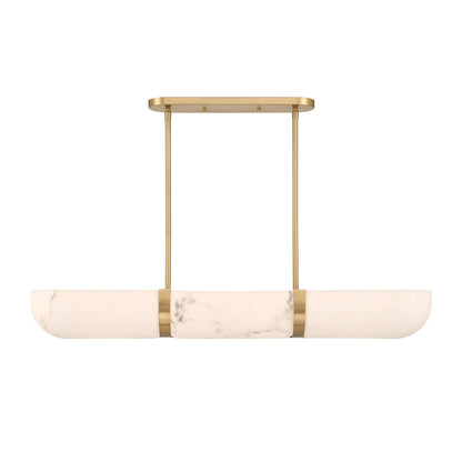 Savoy House Chalfont 42in 4-Light Chandelier | Classic Warm Brass and Faux Alabaster | Kitchen Island & Dining Room | 12 x 42 x 5.5 in | Model 1-1450-4-322