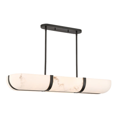 Savoy House Chalfont 42in 4-Light Chandelier | Classic & Traditional Matte Black Metal and Faux Alabaster Shade | Kitchen Island & | Model 1-1450-4-89