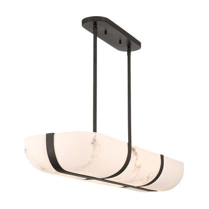 Savoy House Chalfont 42in 4-Light Chandelier | Classic & Traditional Matte Black Metal and Faux Alabaster Shade | Kitchen Island & | Model 1-1450-4-89