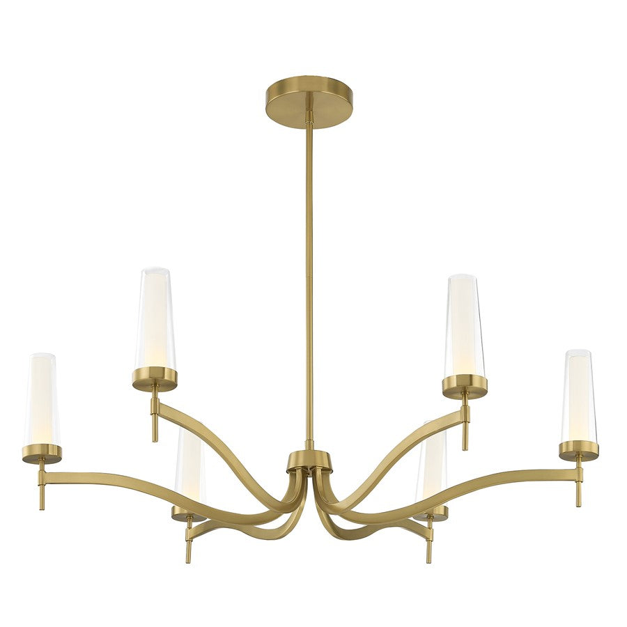 Savoy House Butler 6 Lt Chandelier, Clear/Opal, Warm Brass