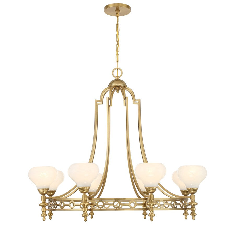 Savoy House Allston 8 Lt Chandelier, White Strie, Warm Brass