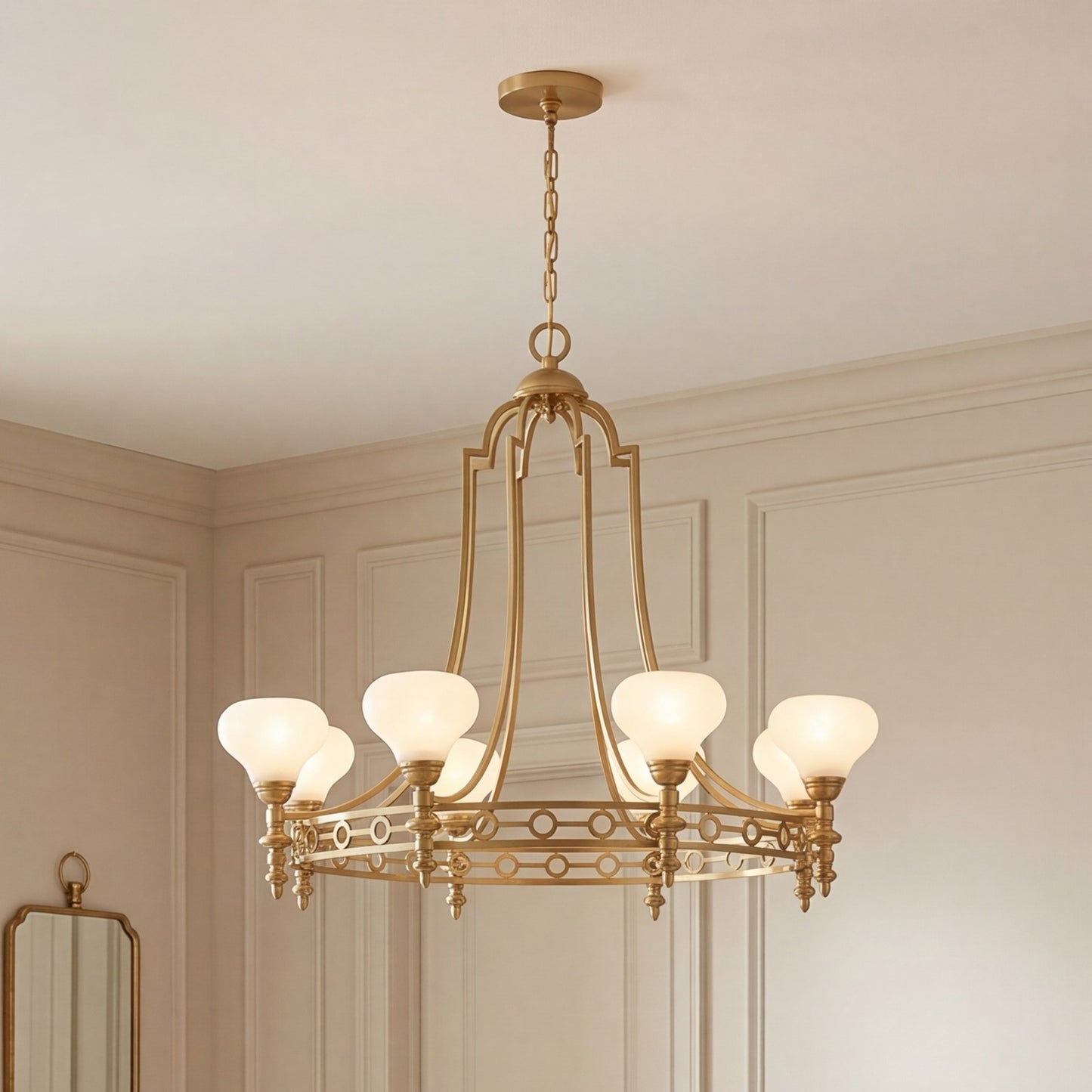 Savoy House Allston 8 Lt Chandelier, White Strie, Warm Brass