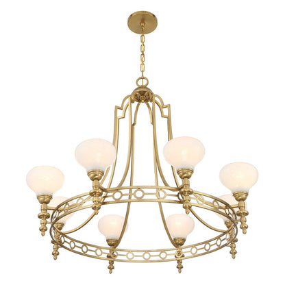 Savoy House Allston 8 Lt Chandelier, White Strie, Warm Brass