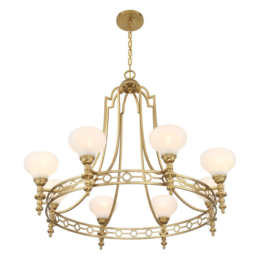 Savoy House Allston 8 Lt Chandelier, White Strie, Warm Brass