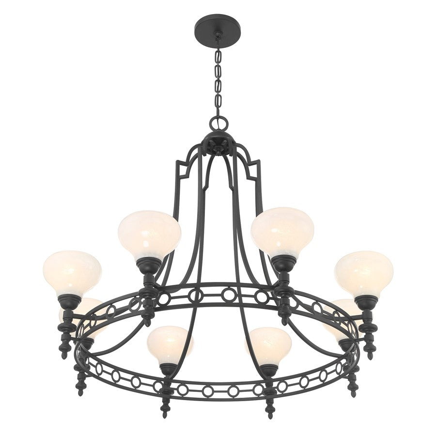 Savoy House Allston 8 Lt Chandelier, White Strie, Matte Black