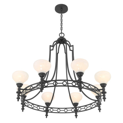 Savoy House Allston 8 Lt Chandelier, White Strie, Matte Black
