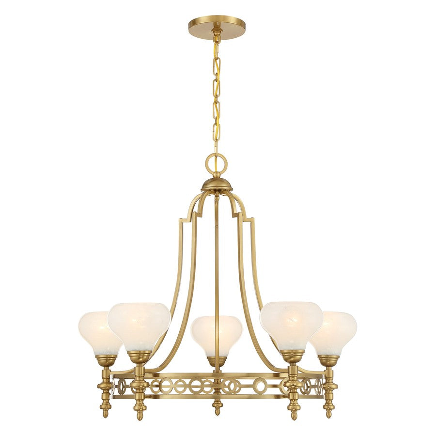 Savoy House Allston 5 Lt Chandelier, White Strie, Warm Brass