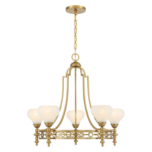Savoy House Allston 5 Lt Chandelier, White Strie, Warm Brass