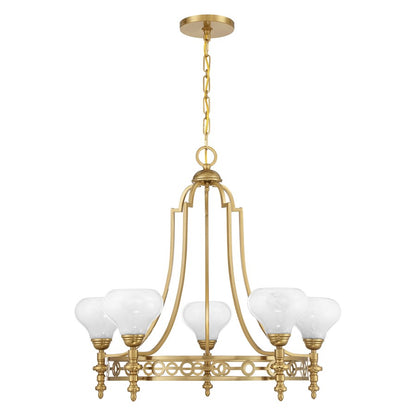 Savoy House Allston 5 Lt Chandelier, White Strie, Warm Brass