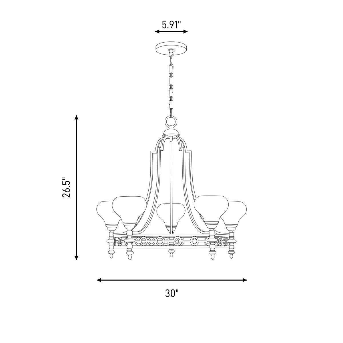 Savoy House Allston 5 Lt Chandelier, White Strie, Warm Brass