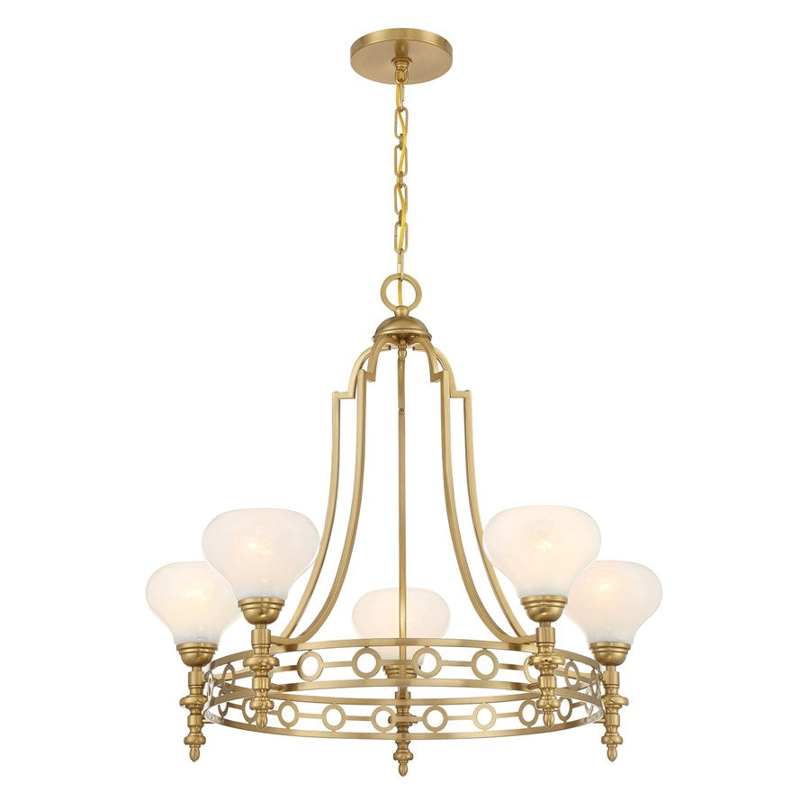 Savoy House Allston 5 Lt Chandelier, White Strie, Warm Brass