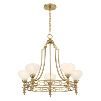 Savoy House Allston 5 Lt Chandelier, White Strie, Warm Brass