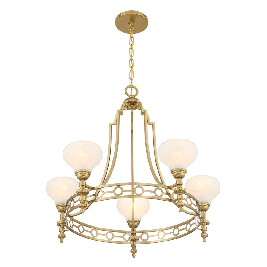 Savoy House Allston 5 Lt Chandelier, White Strie, Warm Brass