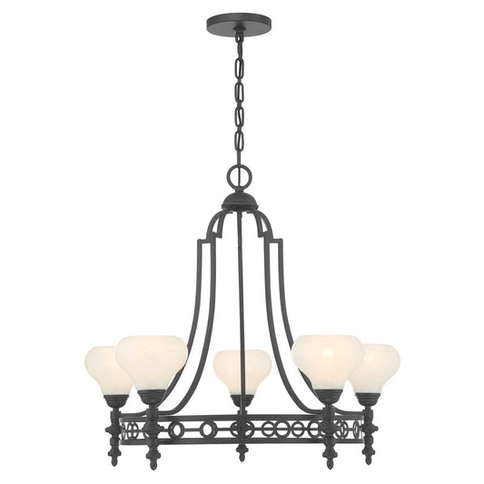 Savoy House Allston 5 Lt Chandelier, White Strie, Matte Black