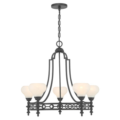 Savoy House Allston 5 Lt Chandelier, White Strie, Matte Black