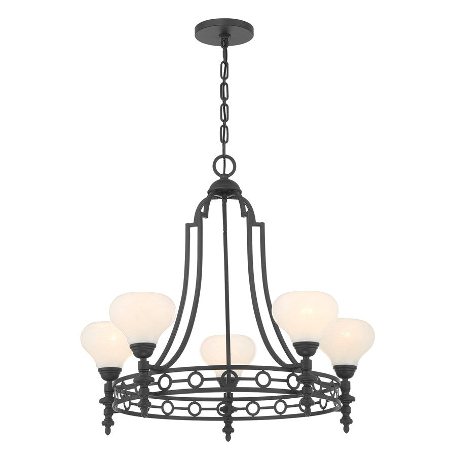 Savoy House Allston 5 Lt Chandelier, White Strie, Matte Black