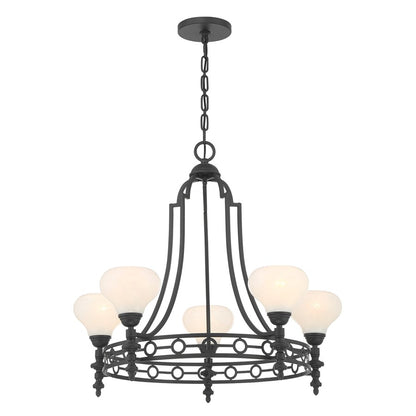 Savoy House Allston 5 Lt Chandelier, White Strie, Matte Black