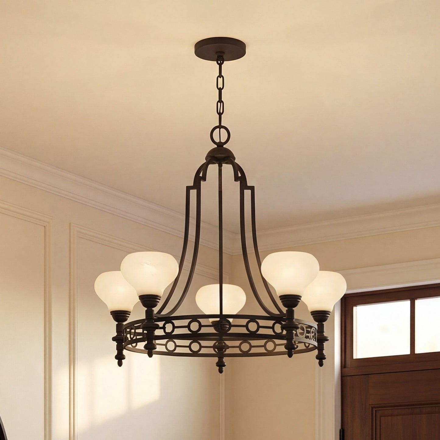 Savoy House Allston 5 Lt Chandelier, White Strie, Matte Black
