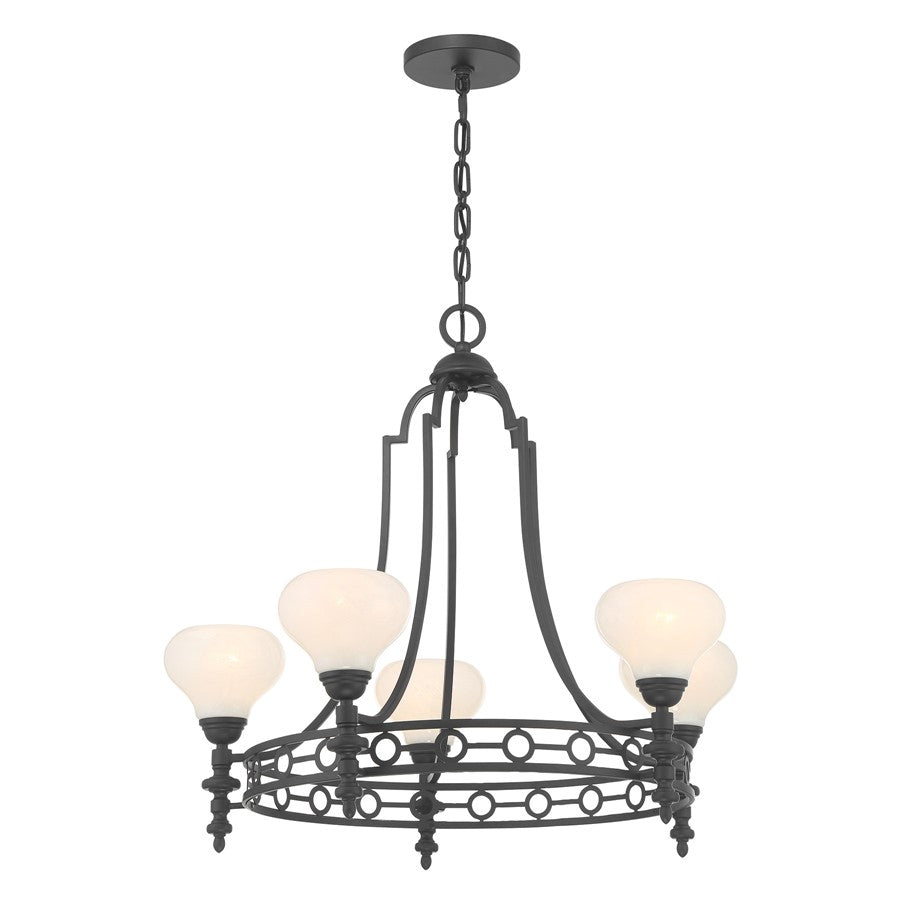 Savoy House Allston 5 Lt Chandelier, White Strie, Matte Black