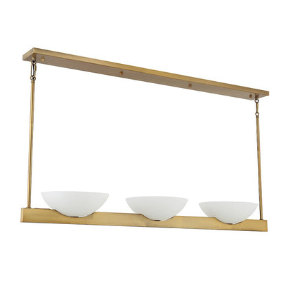 3 Light Linear Chandelier, Warm Brass