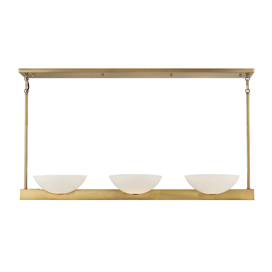 3 Light Linear Chandelier, Warm Brass