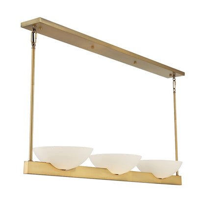 3 Light Linear Chandelier, Warm Brass