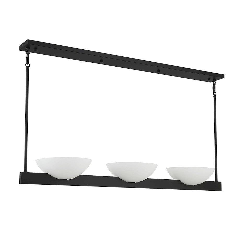 3 Light Linear Chandelier, Matte Black