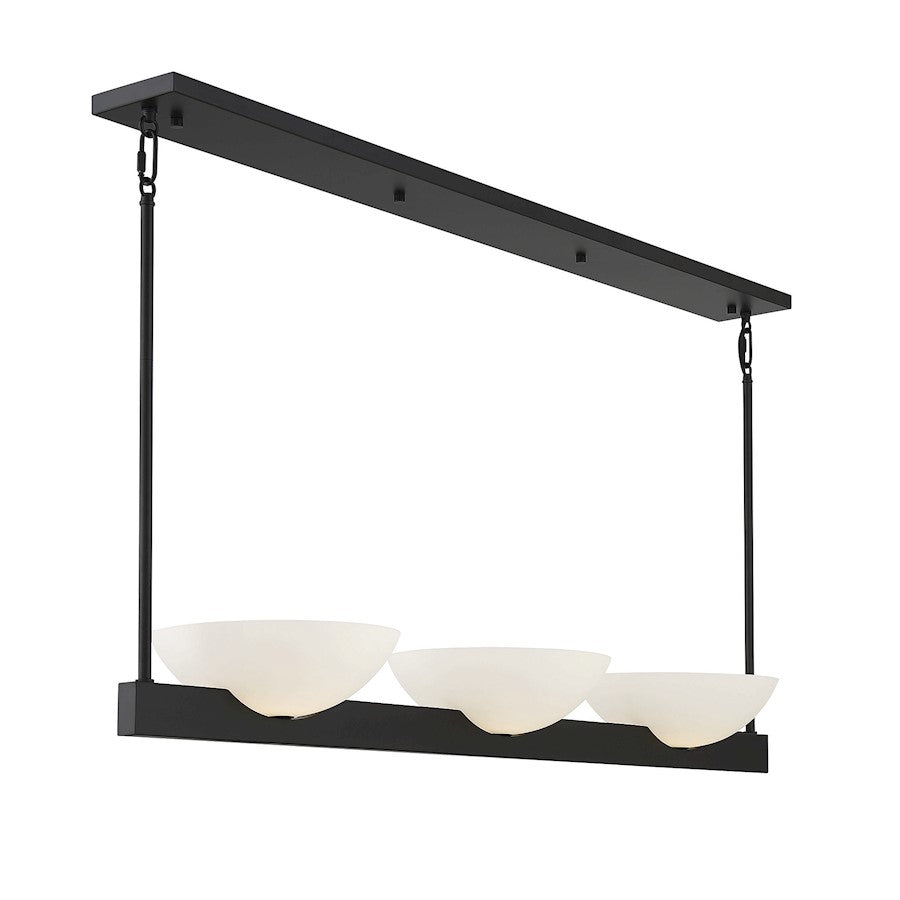 3 Light Linear Chandelier, Matte Black