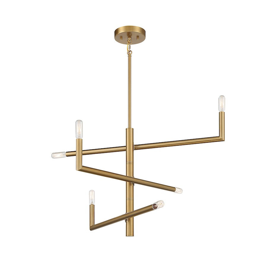 6 Light Chandelier, Warm Brass