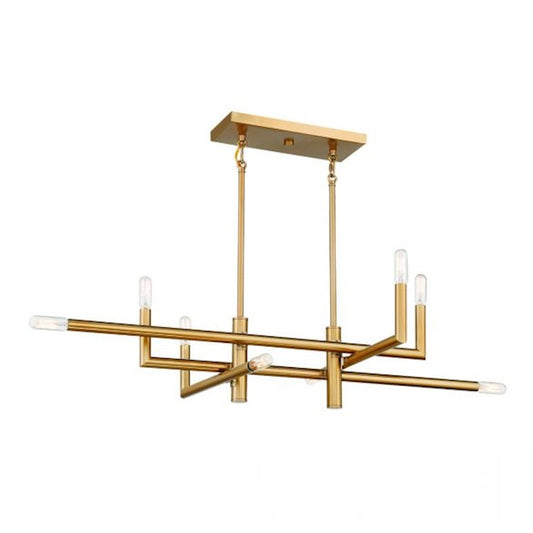 8 Light Linear Chandelier, Warm Brass