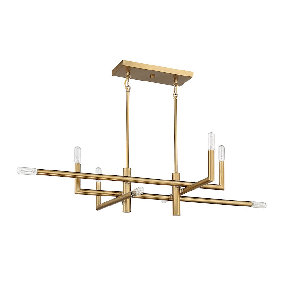 8 Light Linear Chandelier, Warm Brass