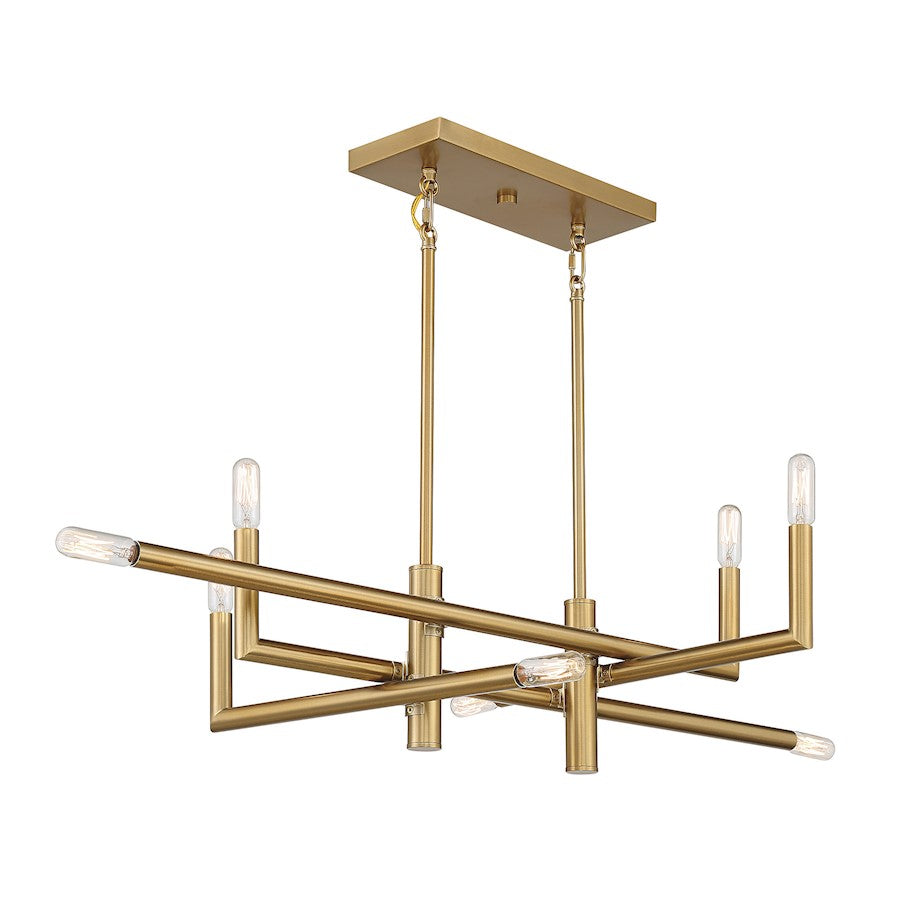 8 Light Linear Chandelier, Warm Brass