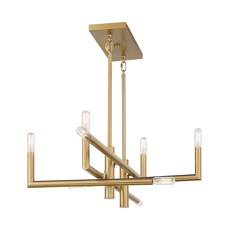 8 Light Linear Chandelier, Warm Brass