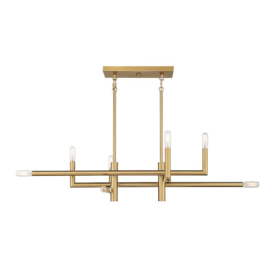 8 Light Linear Chandelier, Warm Brass