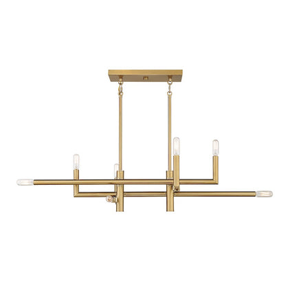 8 Light Linear Chandelier, Warm Brass