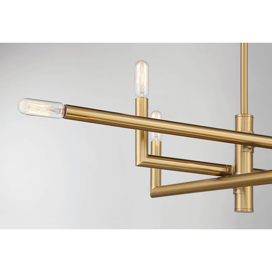 8 Light Linear Chandelier, Warm Brass