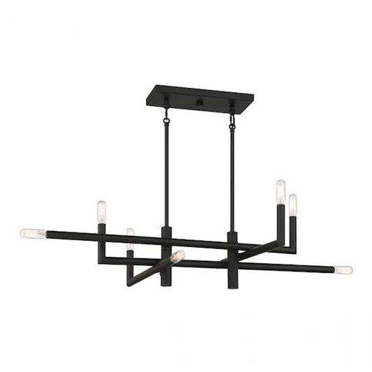 8 Light Linear Chandelier, Matte Black