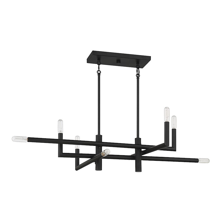 8 Light Linear Chandelier, Matte Black