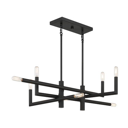 8 Light Linear Chandelier, Matte Black