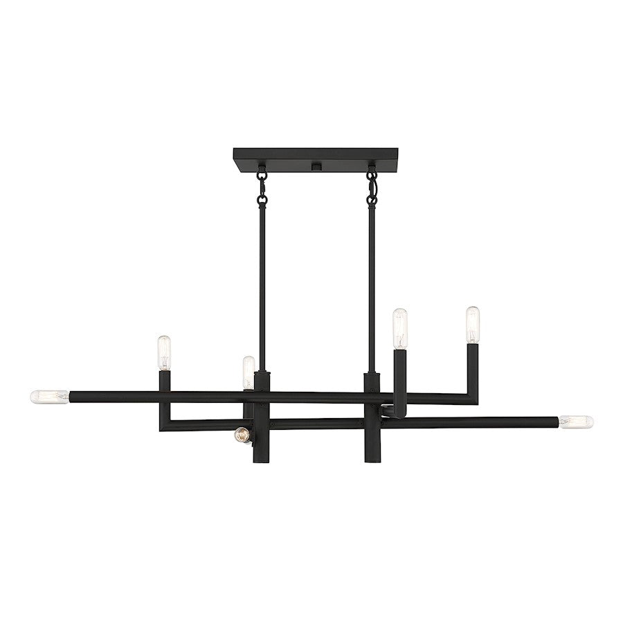 8 Light Linear Chandelier, Matte Black